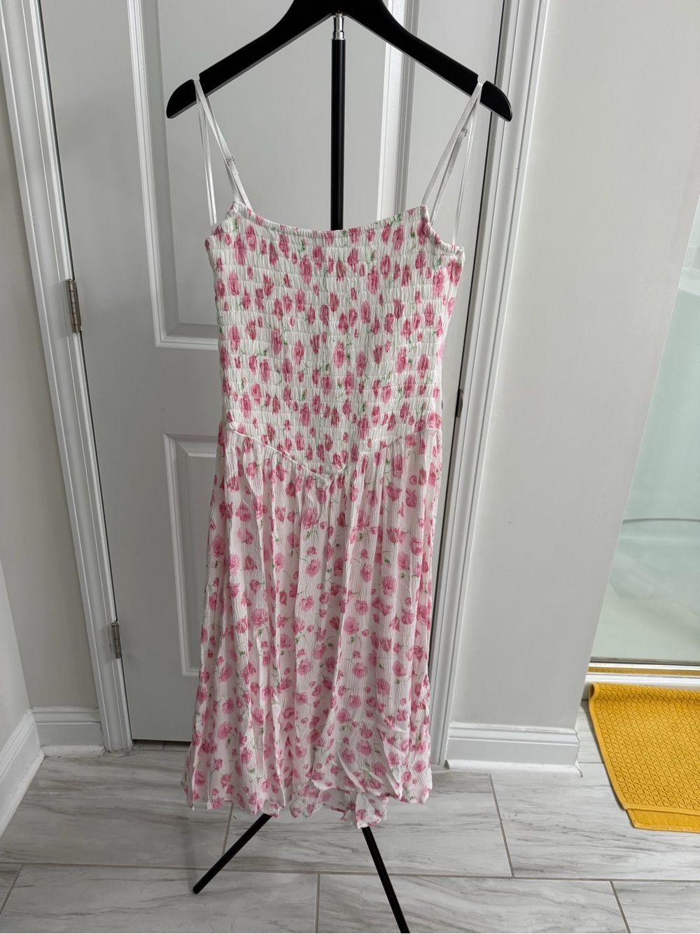 Mahina Pink Floral Smocked Midi Dress Medium Cottagecore Sundress